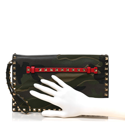 Valentino Garavani Nappa Canvas Camouflage Rockstud Wristlet Clutch Verde Rouge 2 of 7