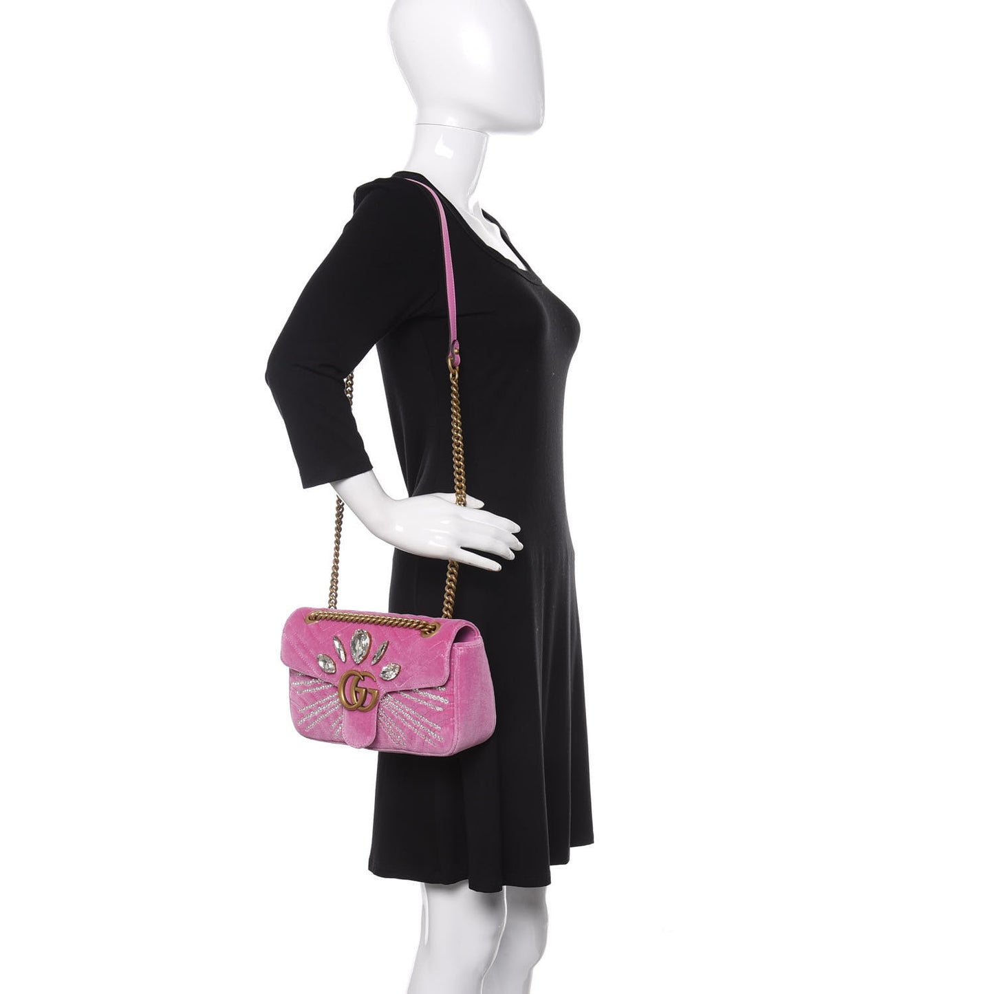 Velvet Matelasse Marquise Crystals Embroidered Small GG Marmont Shoulder Bag Malva