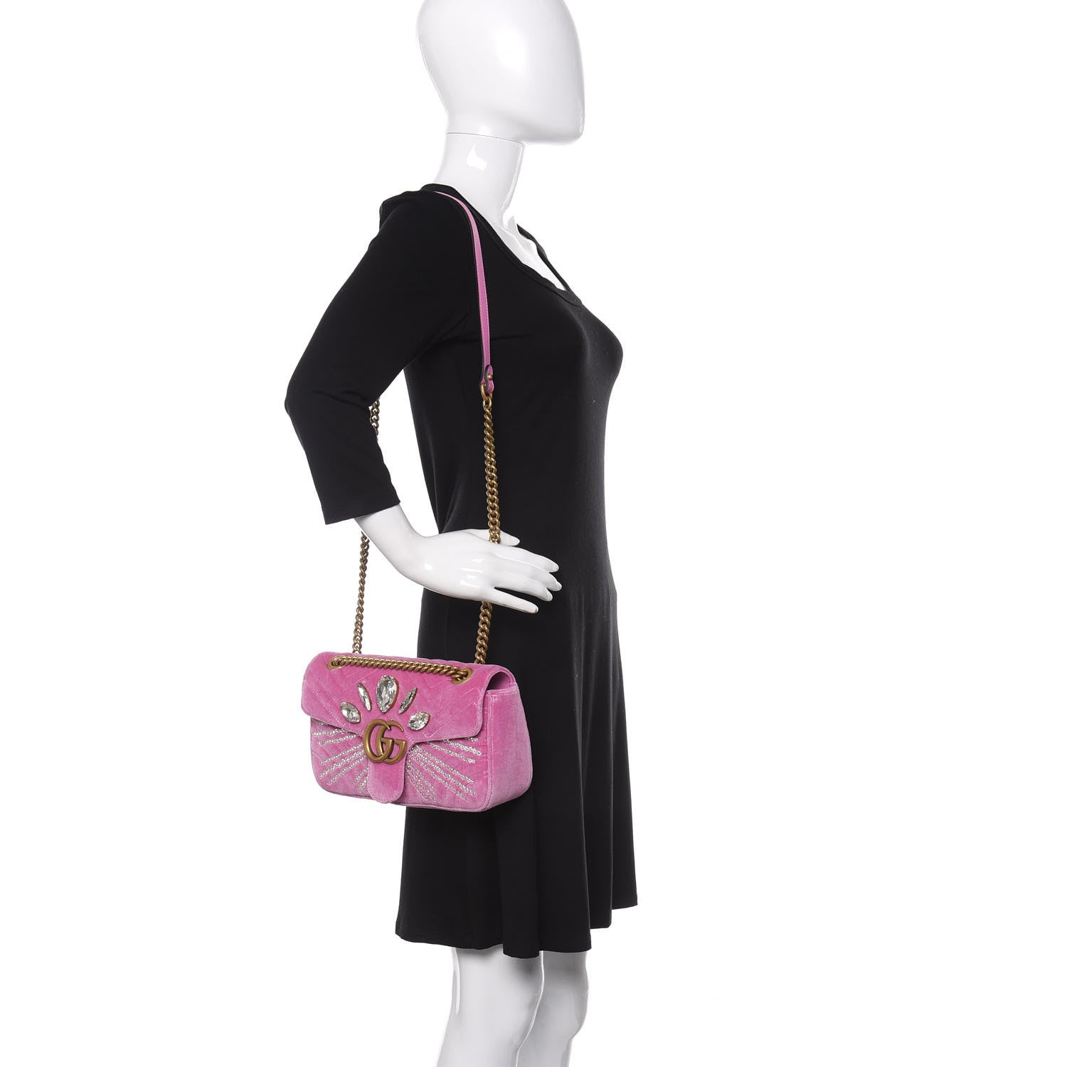 Gucci Velvet Matelasse Marquise Crystals Embroidered Small GG Marmont Shoulder Bag Malva 2 of 11