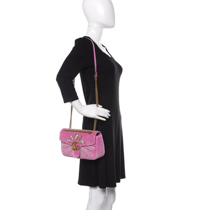 Gucci Velvet Matelasse Marquise Crystals Embroidered Small GG Marmont Shoulder Bag Malva 2 of 11