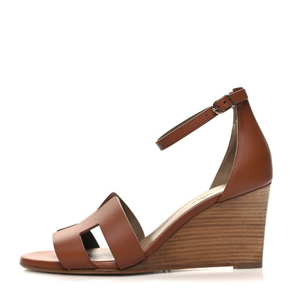 Hermes Calfskin Legend Wedge Sandals 39.5 Gold 1 of 9