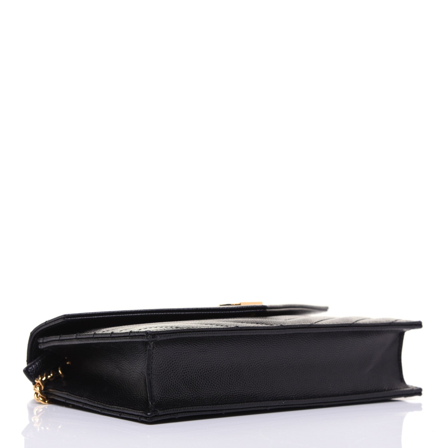 Saint Laurent Grain De Poudre Matelasse Chevron Monogram Envelope Chain Wallet Black 4 of 14