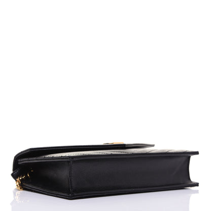Saint Laurent Grain De Poudre Matelasse Chevron Monogram Envelope Chain Wallet Black 4 of 14