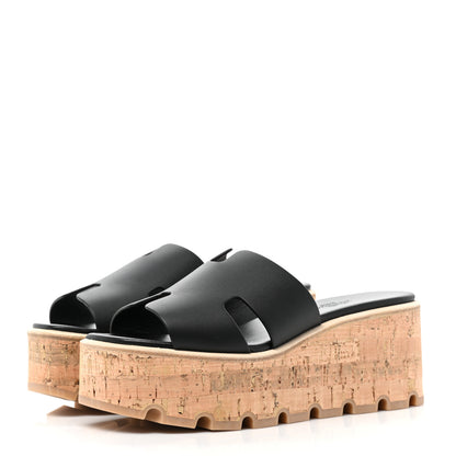 Hermes Calfskin Cork Eze 30 Sandals 35 Black 3 of 8
