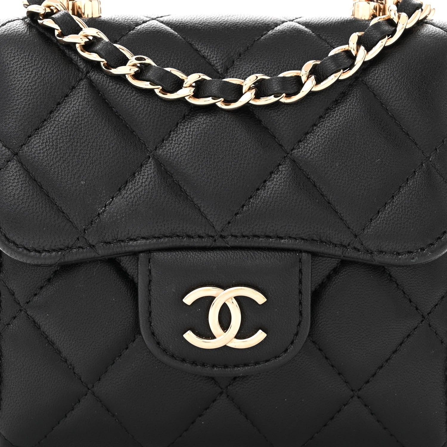 Chanel Lambskin Quilted Top Handle Flap Clutch With Chain Black 8 of 10
