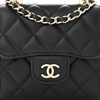 Chanel Lambskin Quilted Top Handle Flap Clutch With Chain Black 8 of 10