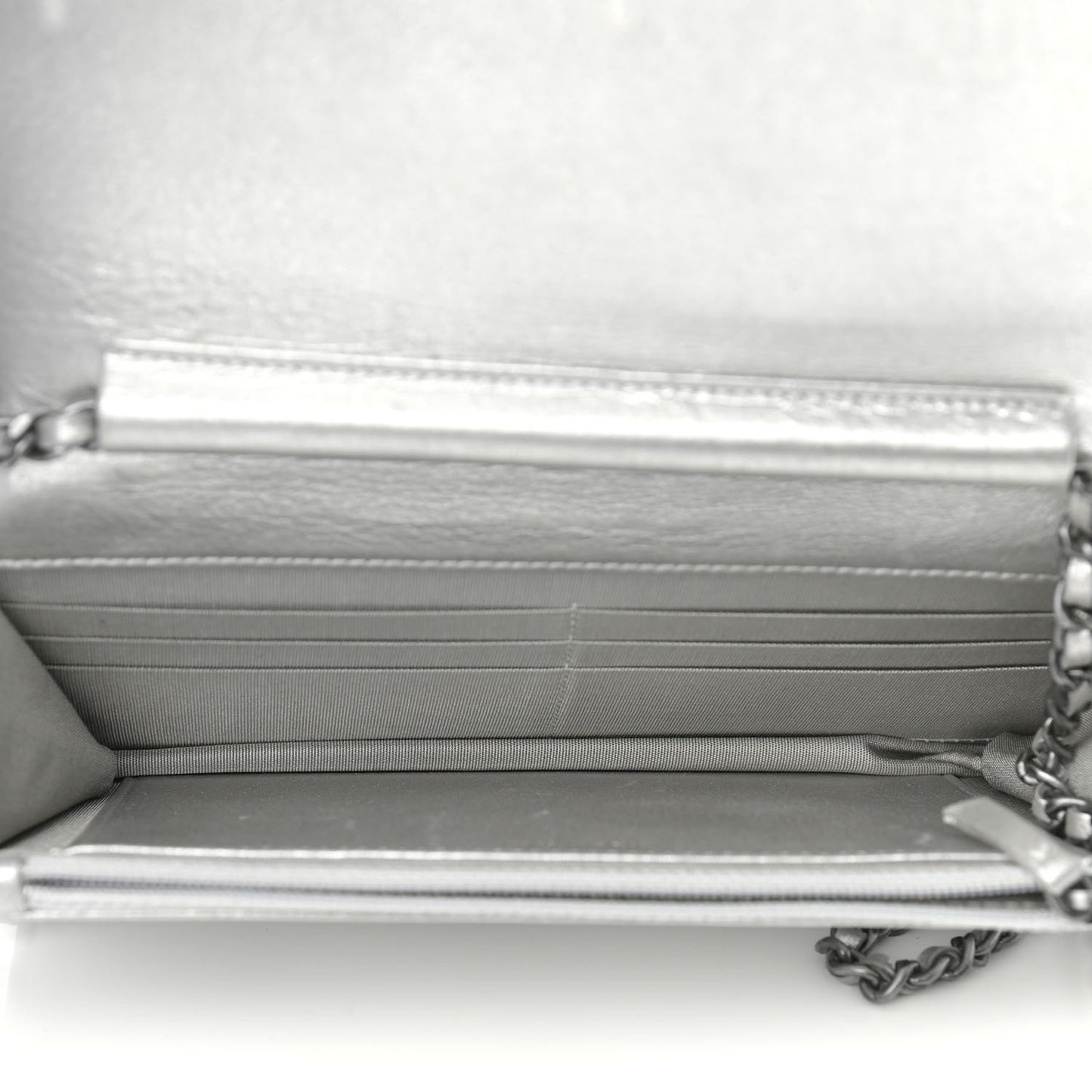 Metallic Galuchat Stingray Lambskin Boy Wallet On Chain WOC Silver