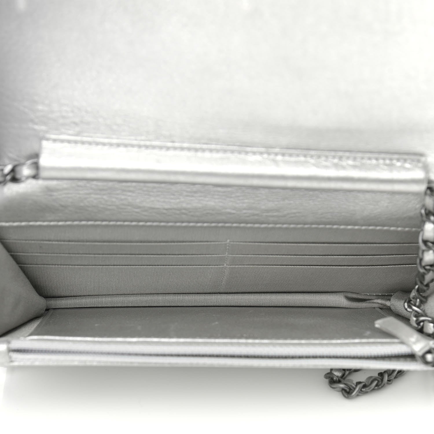 Chanel Metallic Galuchat Stingray Lambskin Boy Wallet On Chain WOC Silver 5 of 14
