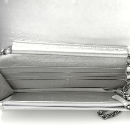 Chanel Metallic Galuchat Stingray Lambskin Boy Wallet On Chain WOC Silver 5 of 14