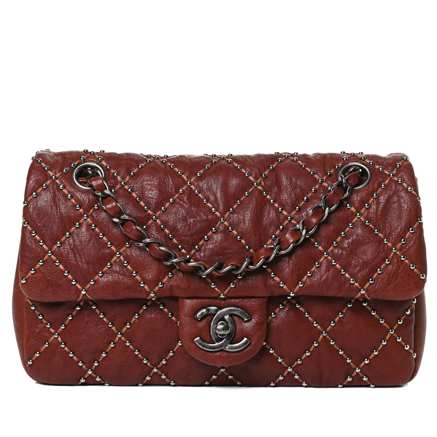 Chanel Studded Calfskin Lambskin Paris Dallas Flap Brown 9 of 15