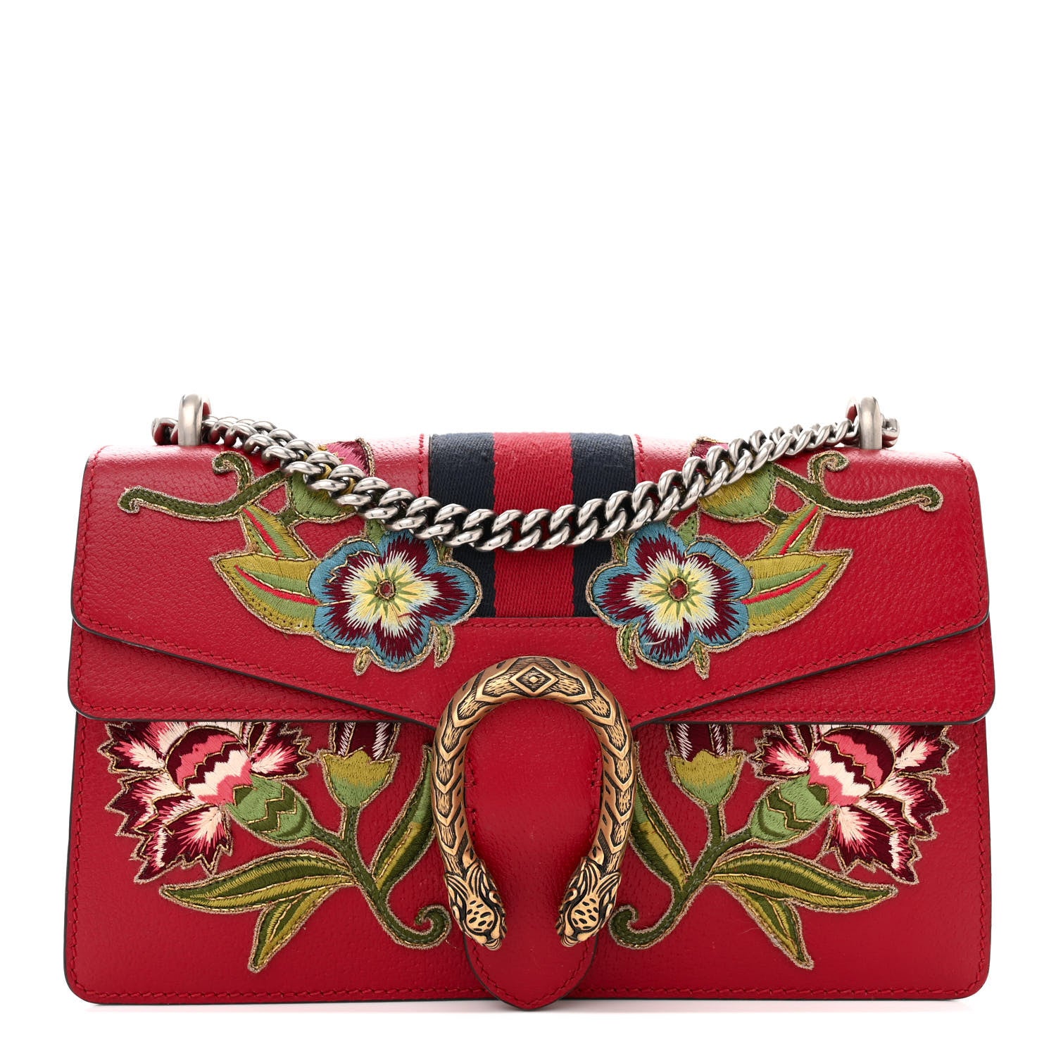 Gucci Calfskin Web Floral Embroidered Small Dionysus Shoulder Bag Hibiscus Red 1 of 16