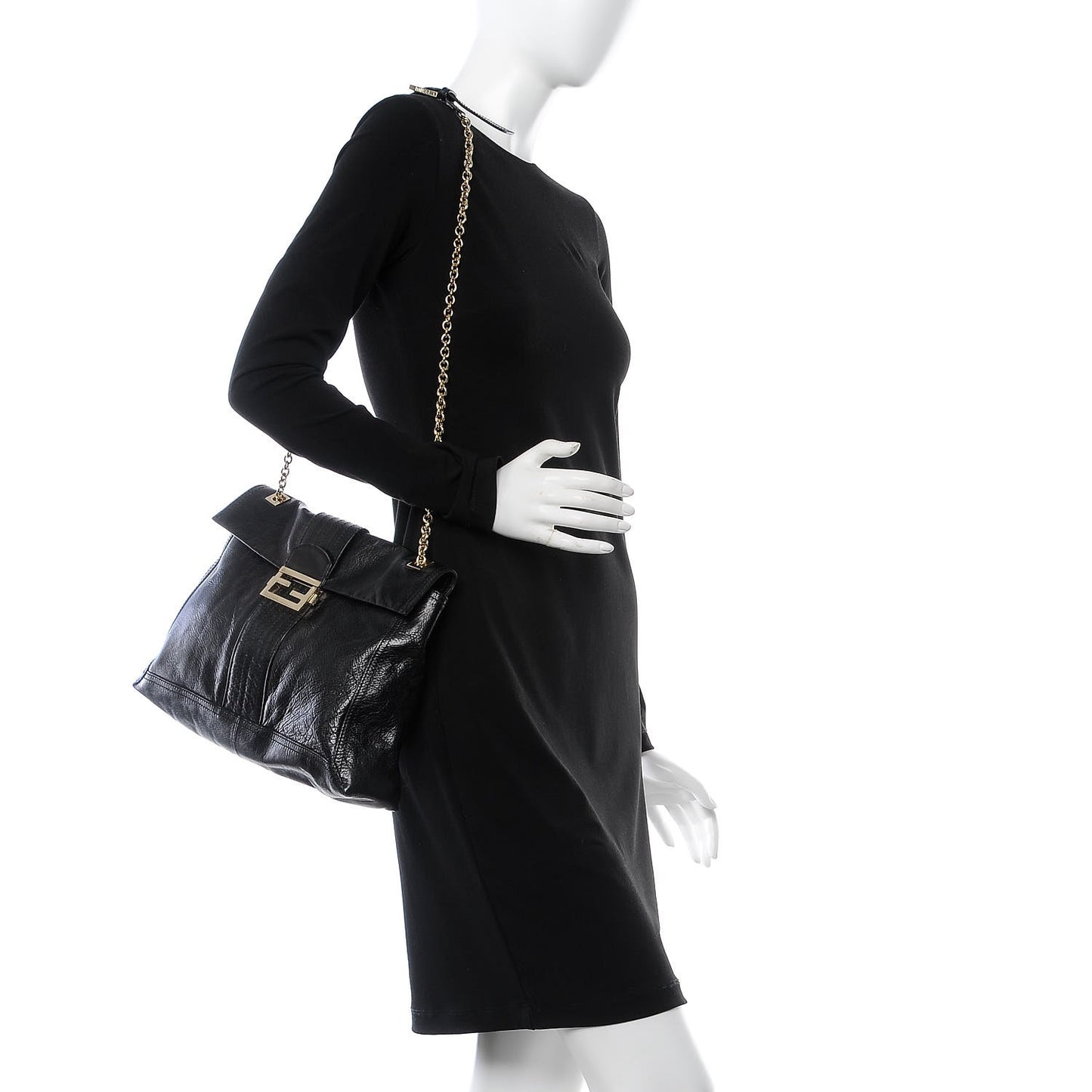 Vitello Acqua Maxi Baguette Shoulder Bag Black