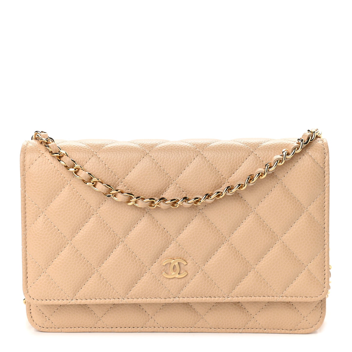 Caviar Quilted Wallet On Chain WOC Beige