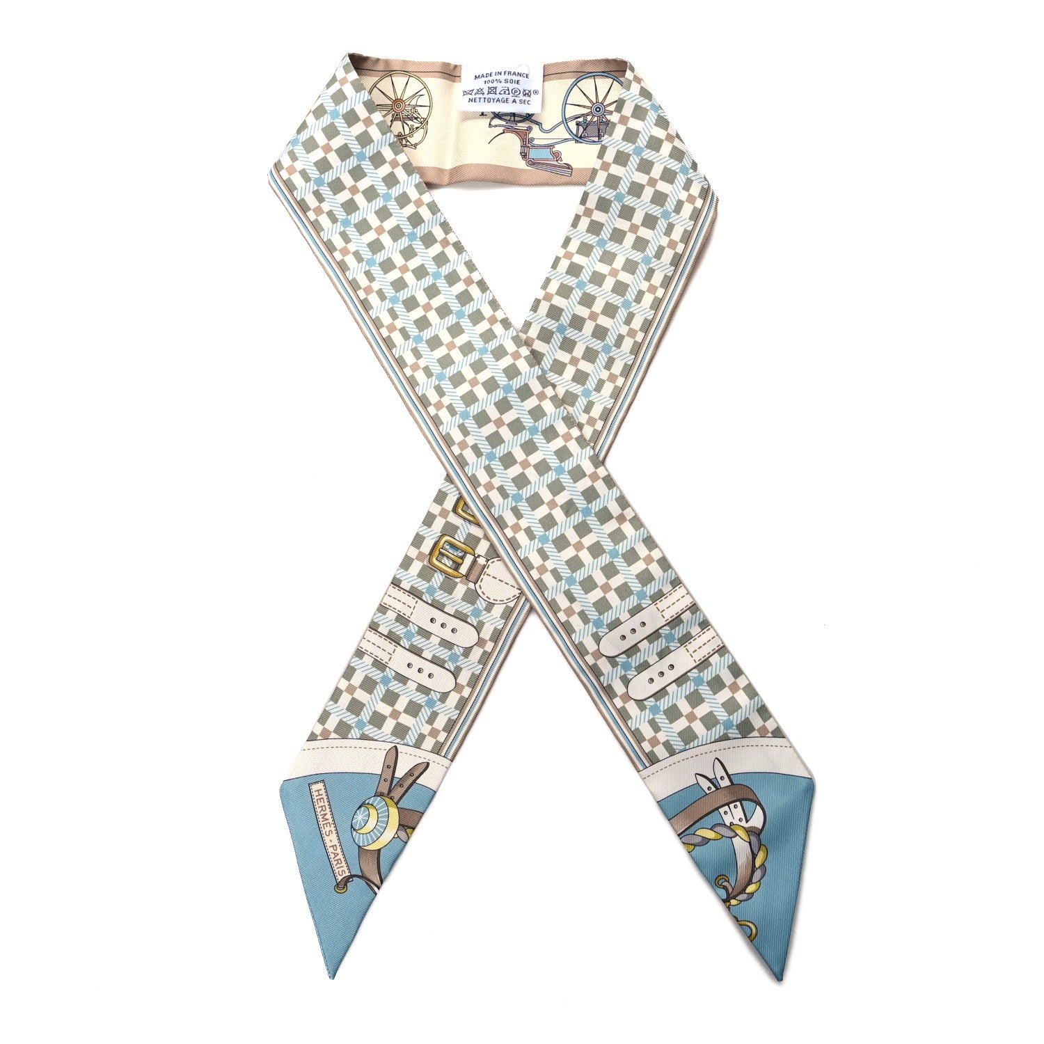 Hermes Silk Les Voitures Nouvelle Twilly Vert Amande Bleu Glacier 1 of 4