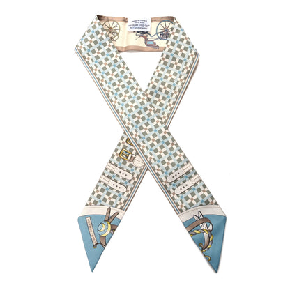 Hermes Silk Les Voitures Nouvelle Twilly Vert Amande Bleu Glacier 1 of 4