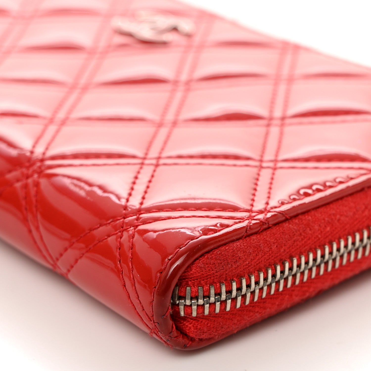 Chanel Patent Quilted Double Stitched Zip Around Wallet Red 12 of 12