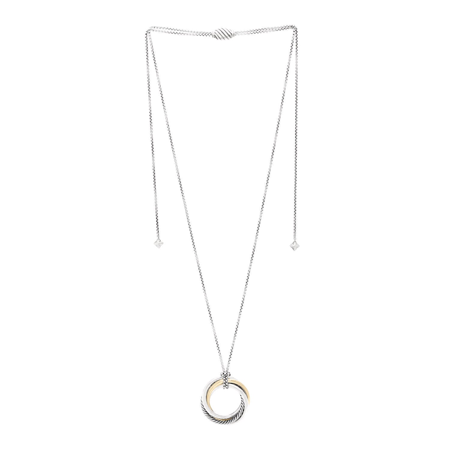 David Yurman Sterling Silver 14K Yellow Gold 30mm Crossover Pendant Necklace 3 of 4