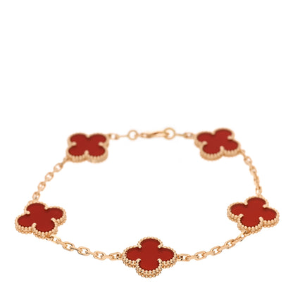 Van Cleef & Arpels 18K Yellow Gold Carnelian 5 Motifs Vintage Alhambra Bracelet 1 of 4