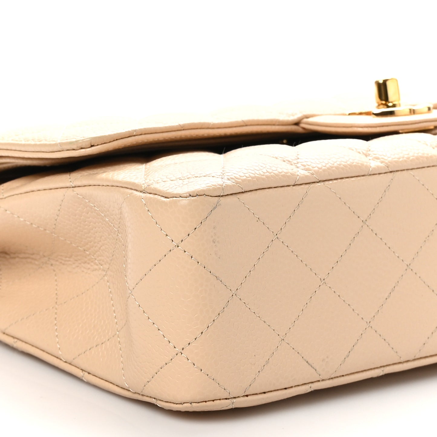 Caviar Quilted Medium Double Flap Beige