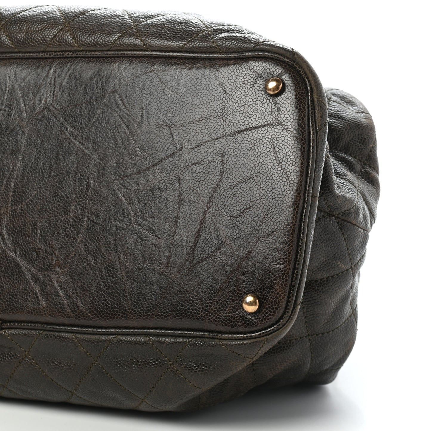 Glazed Caviar Quilted Large Frame Tote Brown