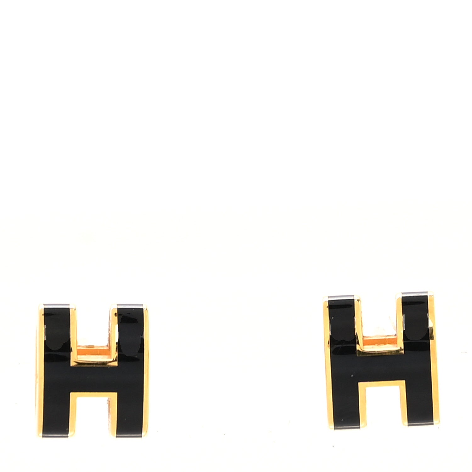 Hermes Gold Lacquered Mini Pop H Earrings Black 1 of 5