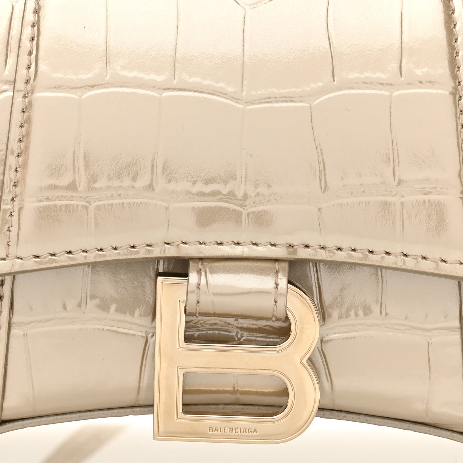Balenciaga Metallic Shiny Calfskin Crocodile Embossed Hourglass Top Handle Bag XS Light Gold 16 of 23