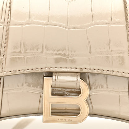 Balenciaga Metallic Shiny Calfskin Crocodile Embossed Hourglass Top Handle Bag XS Light Gold 16 of 23