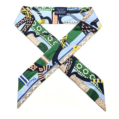 Hermes Silk Fantaisie D'Etriers Twilly Bleu Ciel Vert Marine 1 of 4