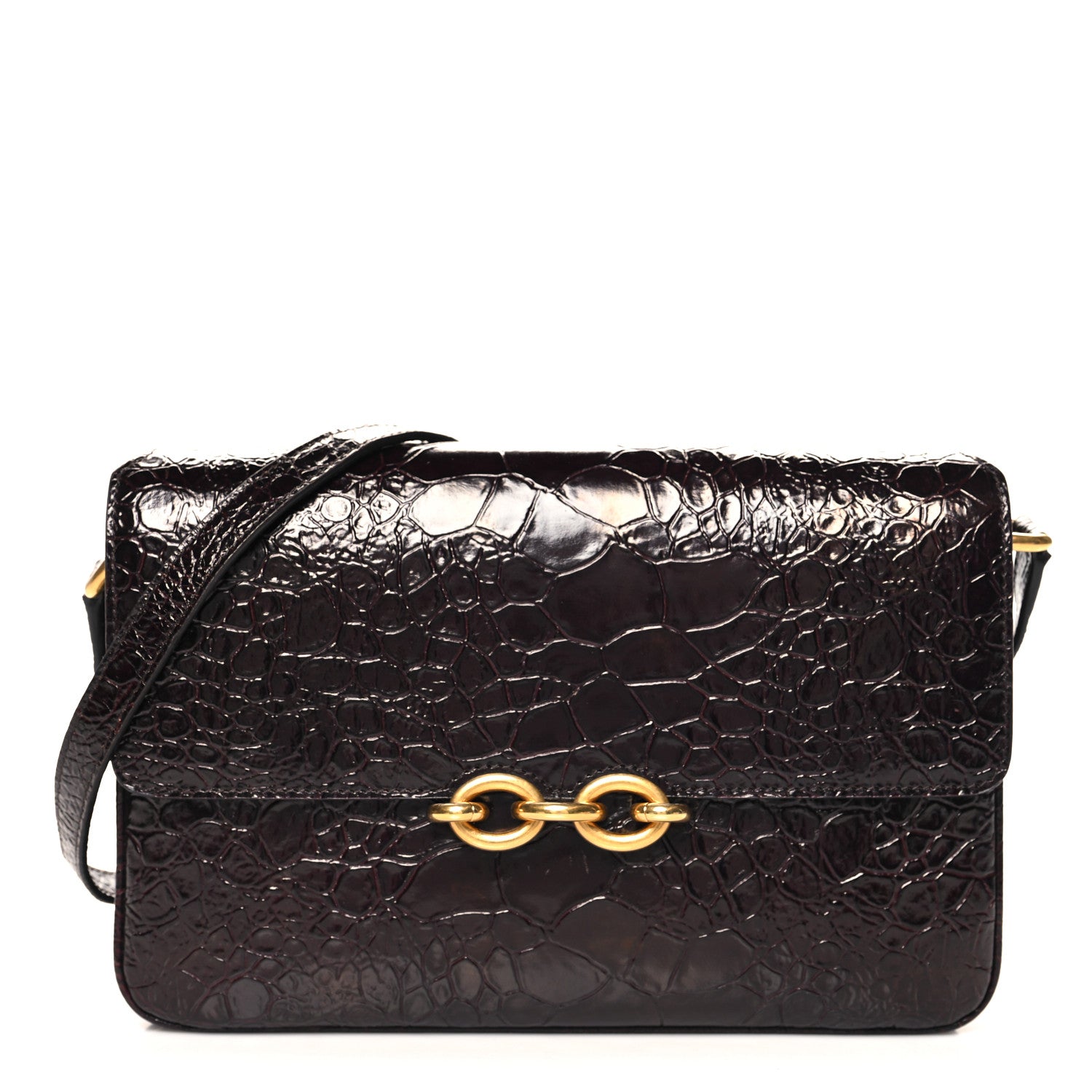 Saint Laurent Shiny Crocodile Embossed Calfskin Le Maillon Satchel Coffee 1 of 12