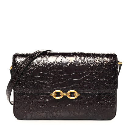 Saint Laurent Shiny Crocodile Embossed Calfskin Le Maillon Satchel Coffee 1 of 12