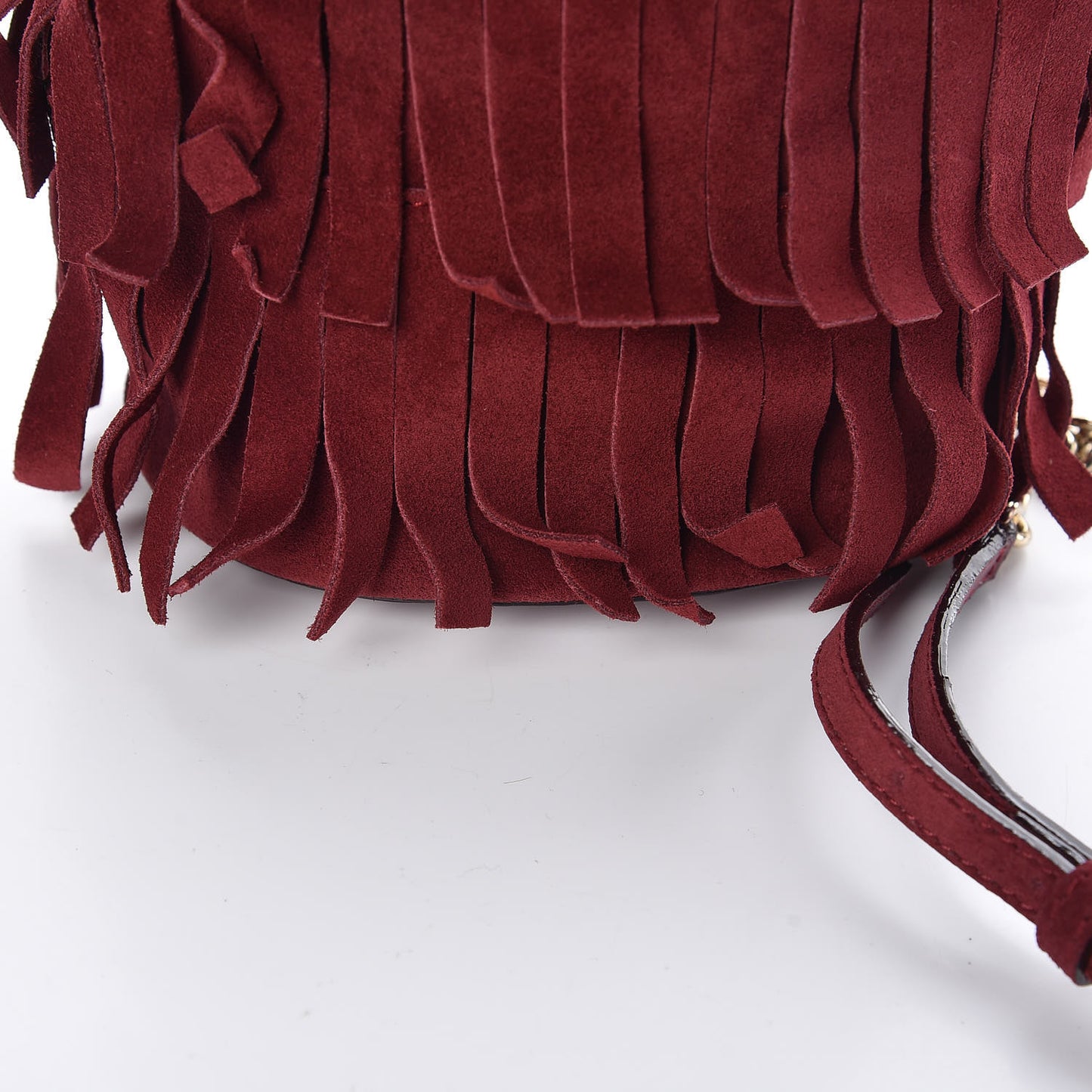 Suede Fringe Mini Bucket Bag Cherry