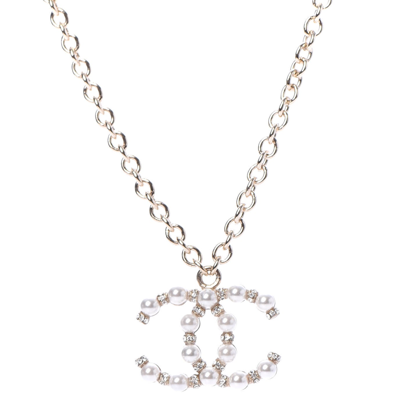 Crystal Pearl Nefertiti CC Pendant Necklace Gold