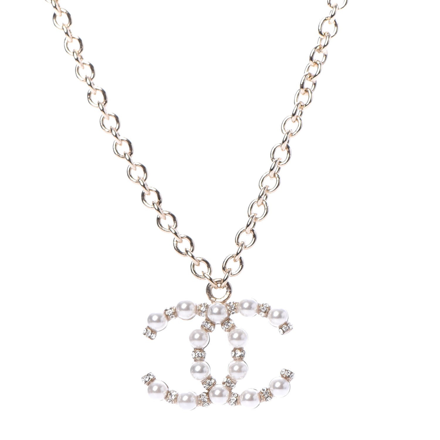 Chanel Crystal Pearl Nefertiti CC Pendant Necklace Gold 4 of 6
