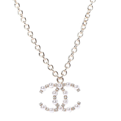 Chanel Crystal Pearl Nefertiti CC Pendant Necklace Gold 4 of 6