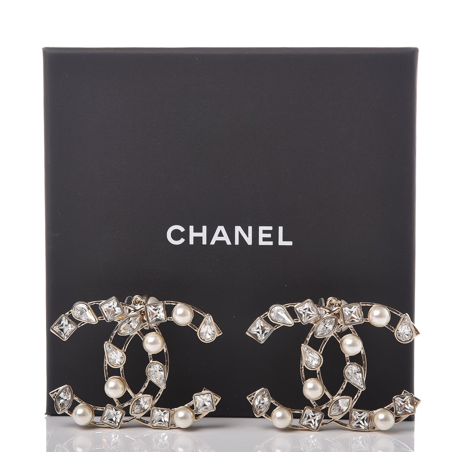 Metal Glass Pearl CC Crystal Snowfall CC Drop Earrings Light Gold