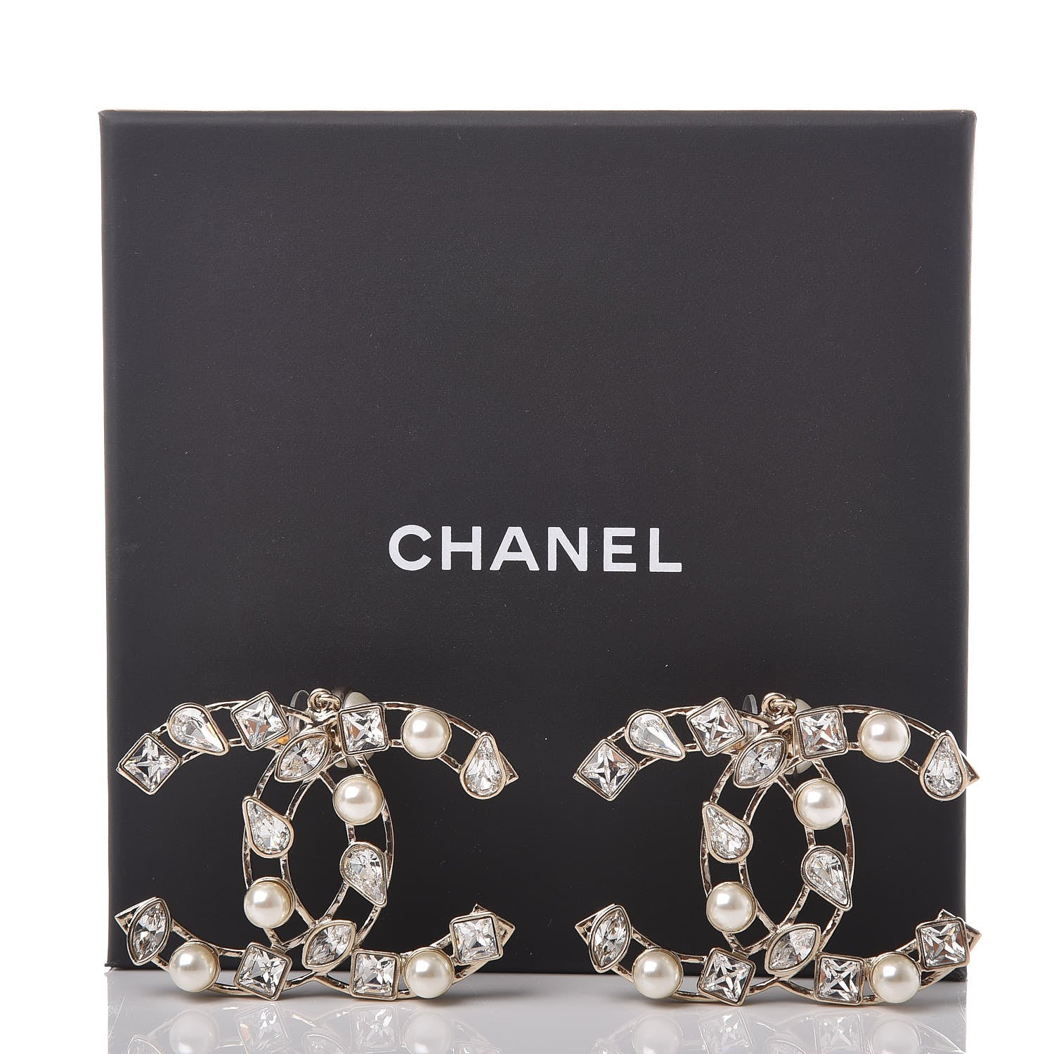 Chanel Metal Glass Pearl CC Crystal Snowfall CC Drop Earrings Light Gold 6 of 6