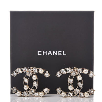 Chanel Metal Glass Pearl CC Crystal Snowfall CC Drop Earrings Light Gold 6 of 6