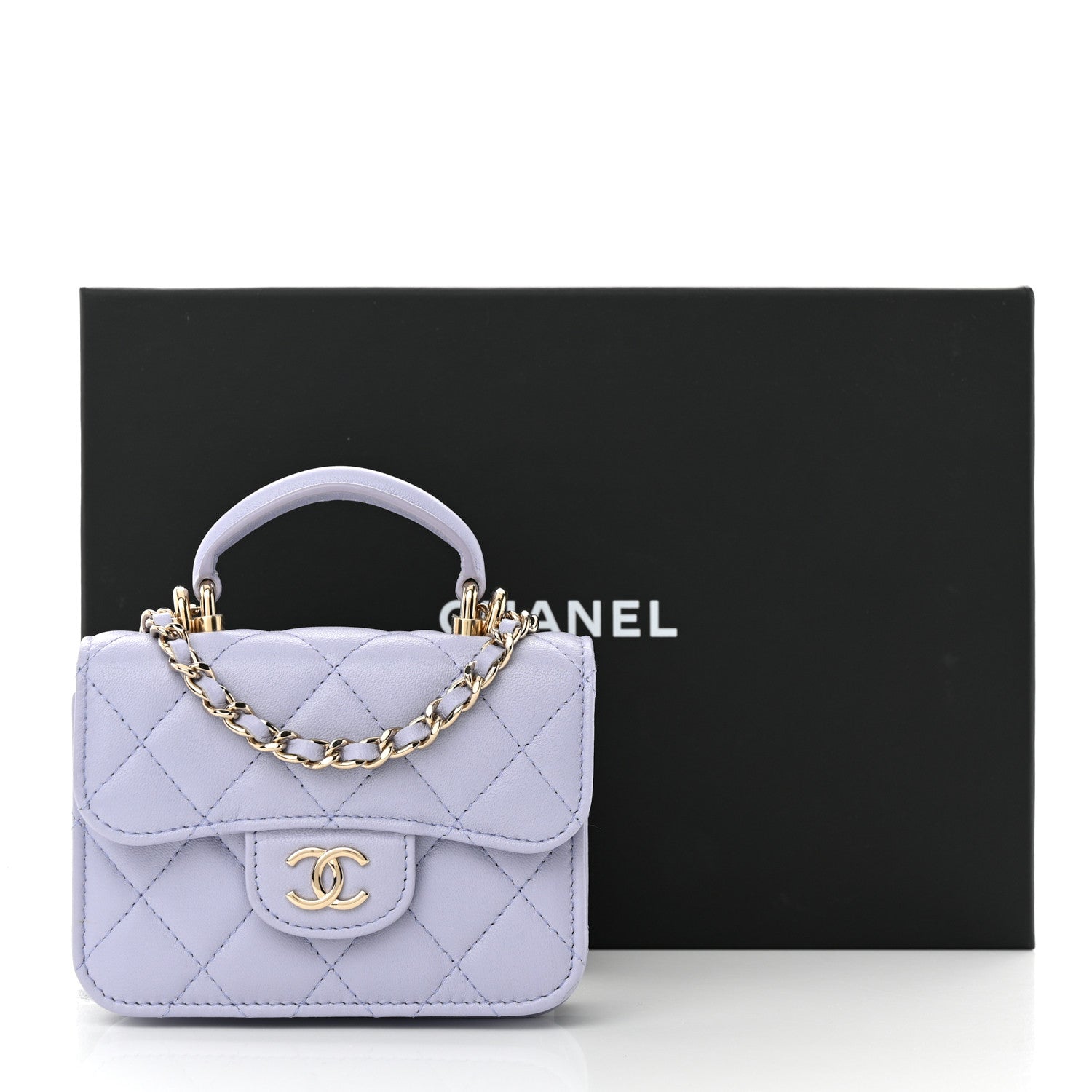 Chanel Lambskin Quilted Top Handle Flap Coin Purse With Chain Light Purple 12 of 12