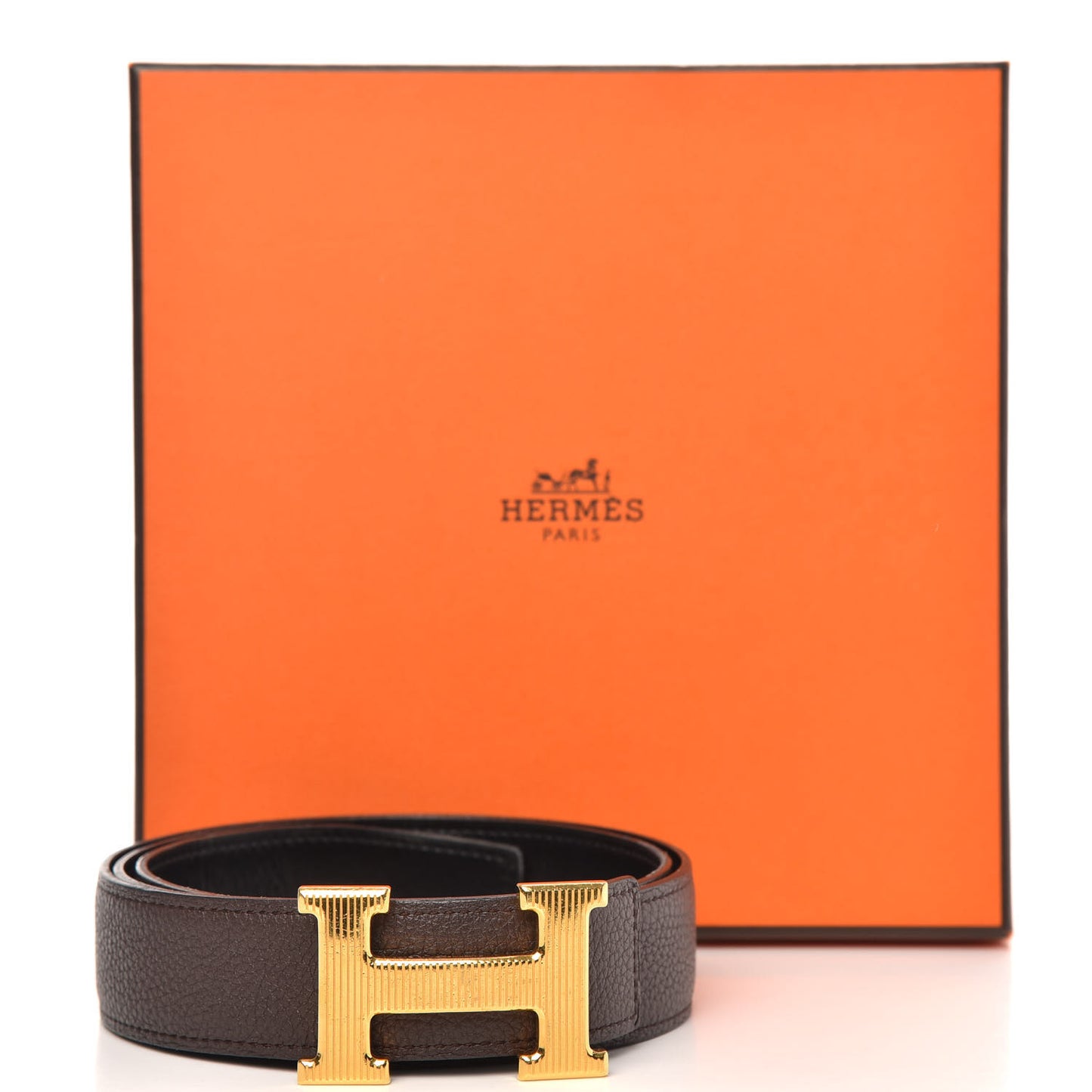 Togo Box 32mm Strie H Belt 85 Chocolate Black