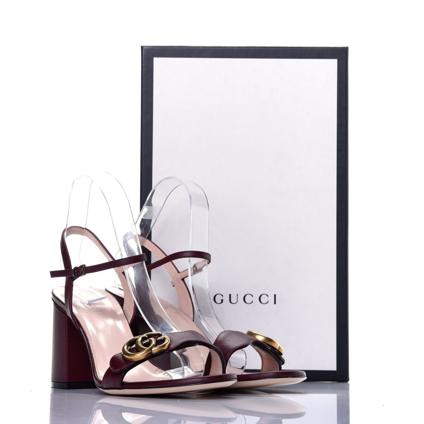 Lifford Calfskin GG Marmont Ankle Wrap 75mm Sandals 37 Vintage Bordeaux
