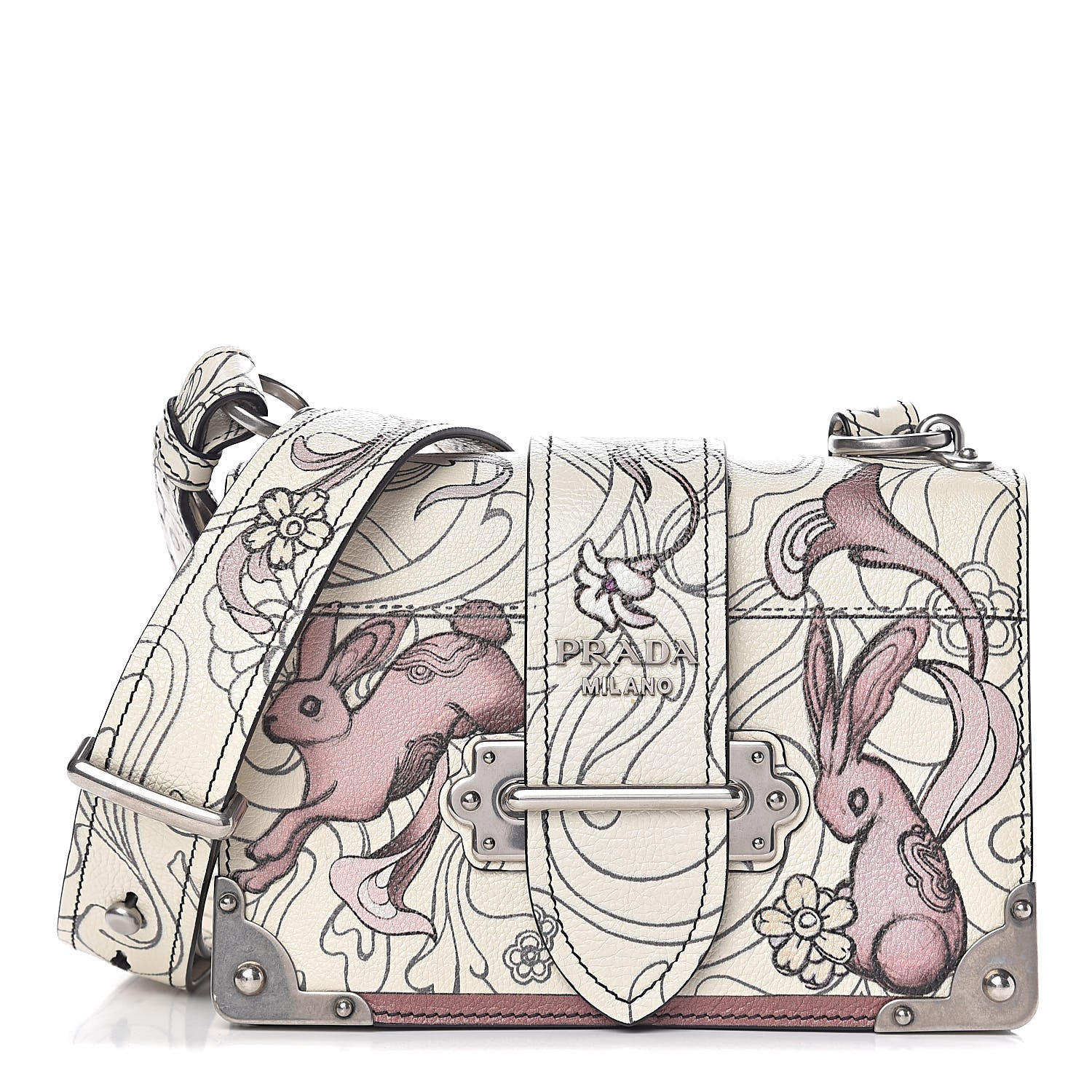 Prada X JAMES JEAN Glace Calfskin Rabbit Print Cahier Bag Opaline 1 of 9
