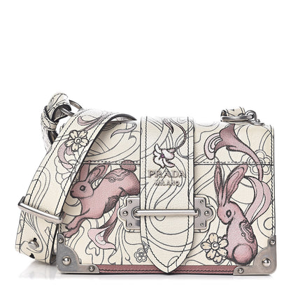 Prada X JAMES JEAN Glace Calfskin Rabbit Print Cahier Bag Opaline 1 of 9