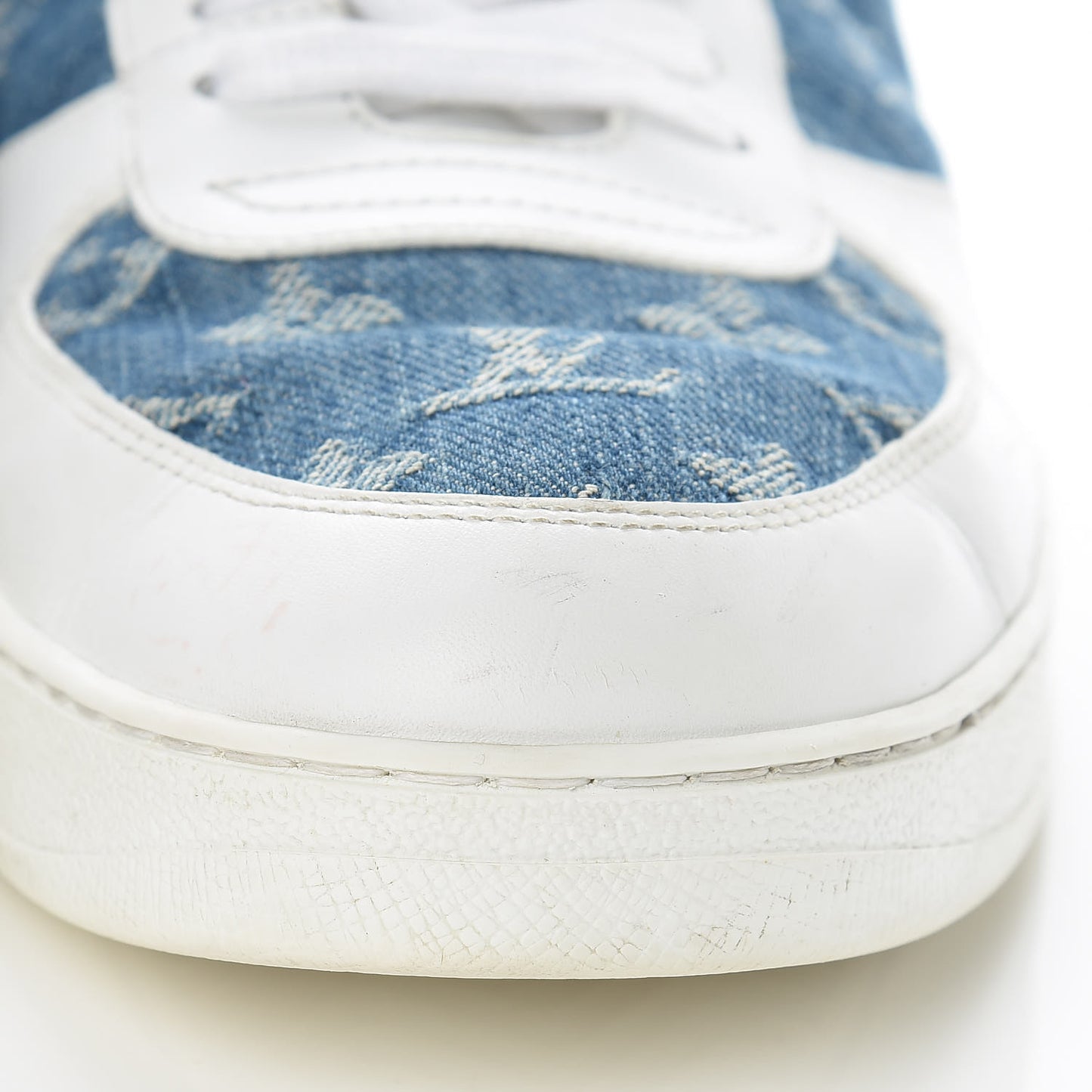 Calfskin Monogram Denim Rivoli High Top Sneakers 7.5 White