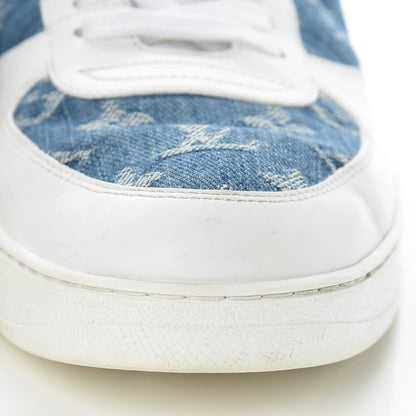 Louis Vuitton Calfskin Monogram Denim Rivoli High Top Sneakers 7.5 White 14 of 16