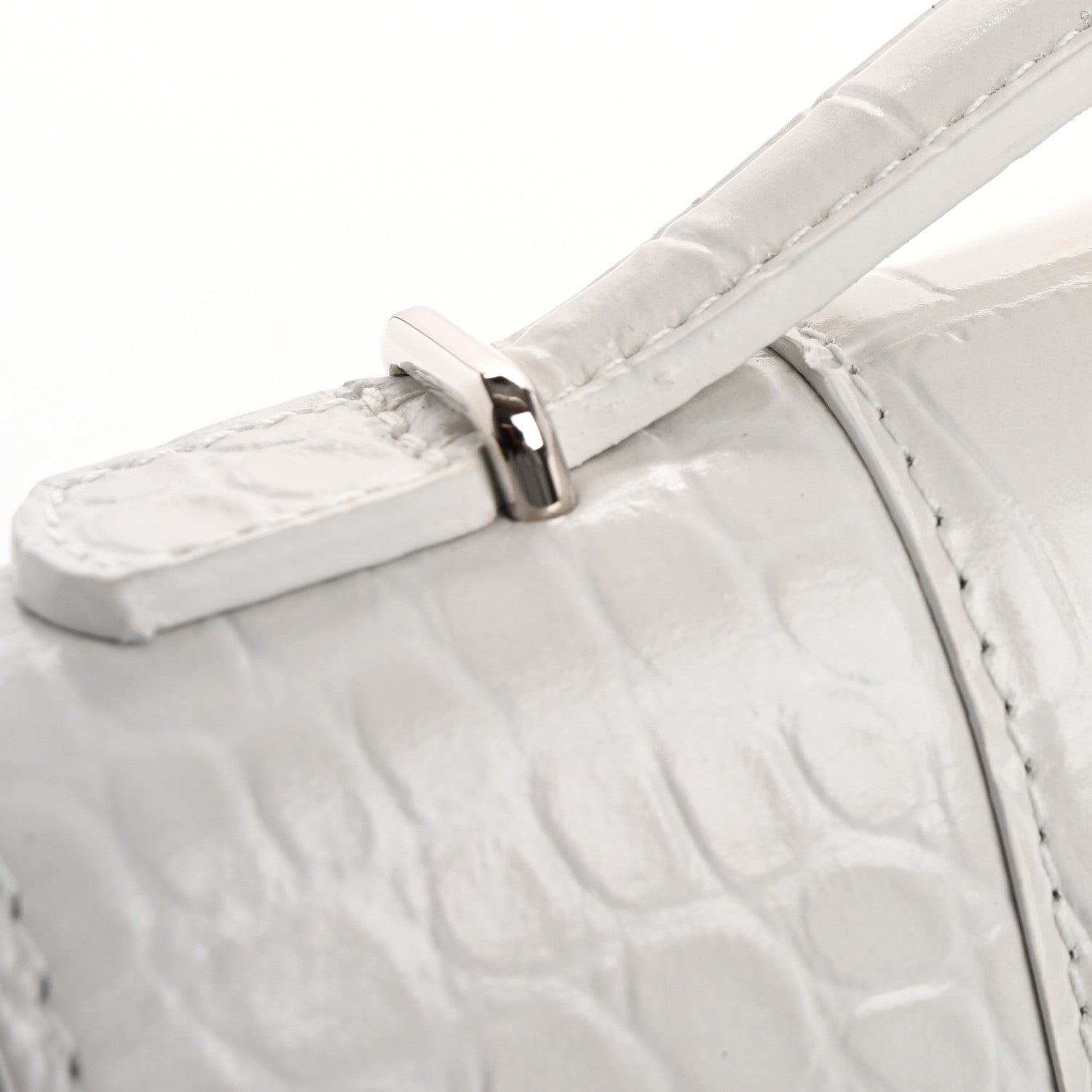 Balenciaga Shiny Calfskin Crocodile Embossed Top Handle Hourglass Clutch White 11 of 12