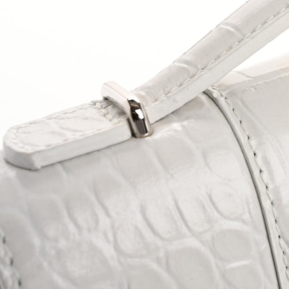 Balenciaga Shiny Calfskin Crocodile Embossed Top Handle Hourglass Clutch White 11 of 12