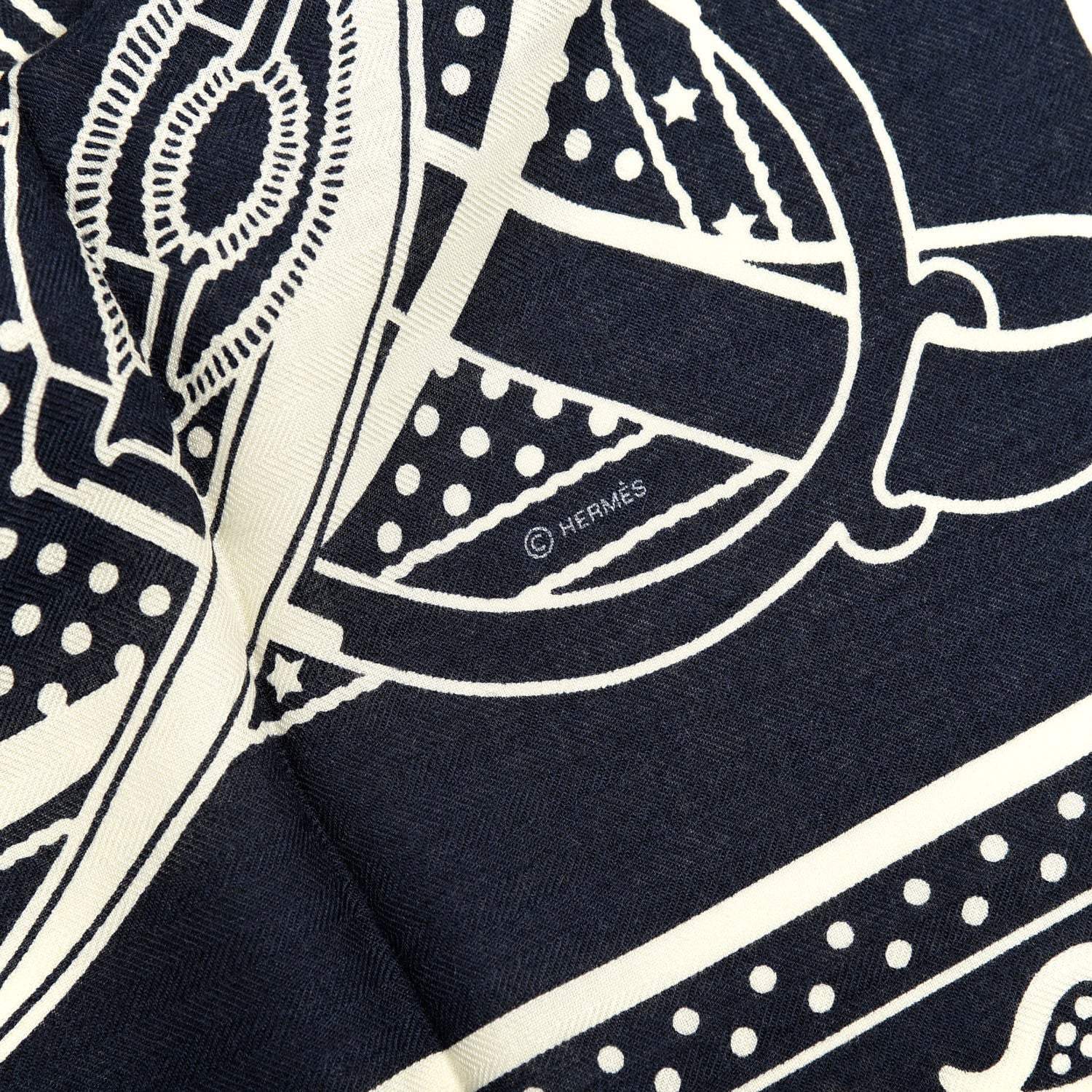 Hermes Silk Cashmere Grand Manege Bandana Shawl 140 Marine White 5 of 6
