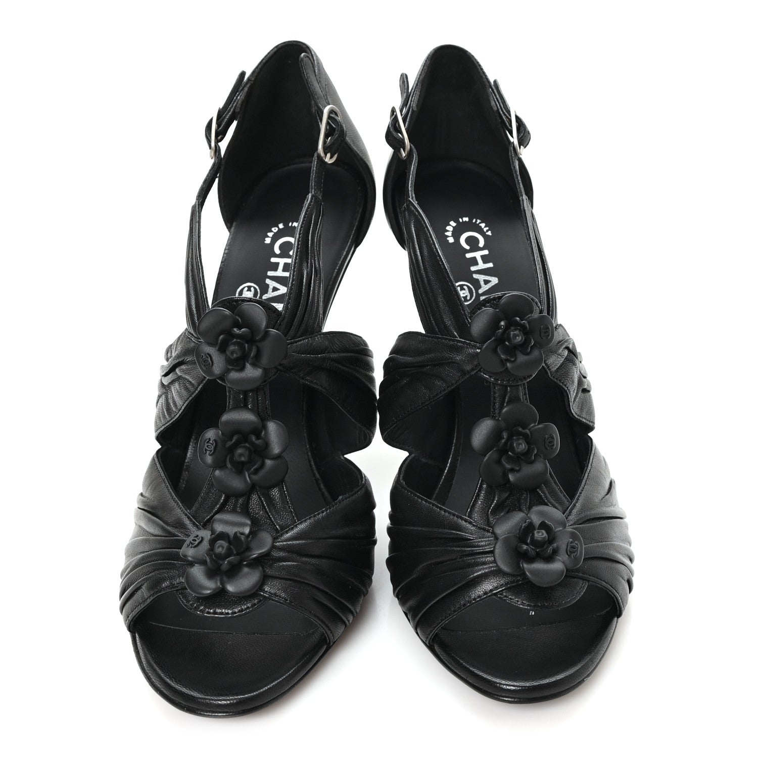 Chanel Calfskin Camellia Sandals 39.5 Black 3 of 10