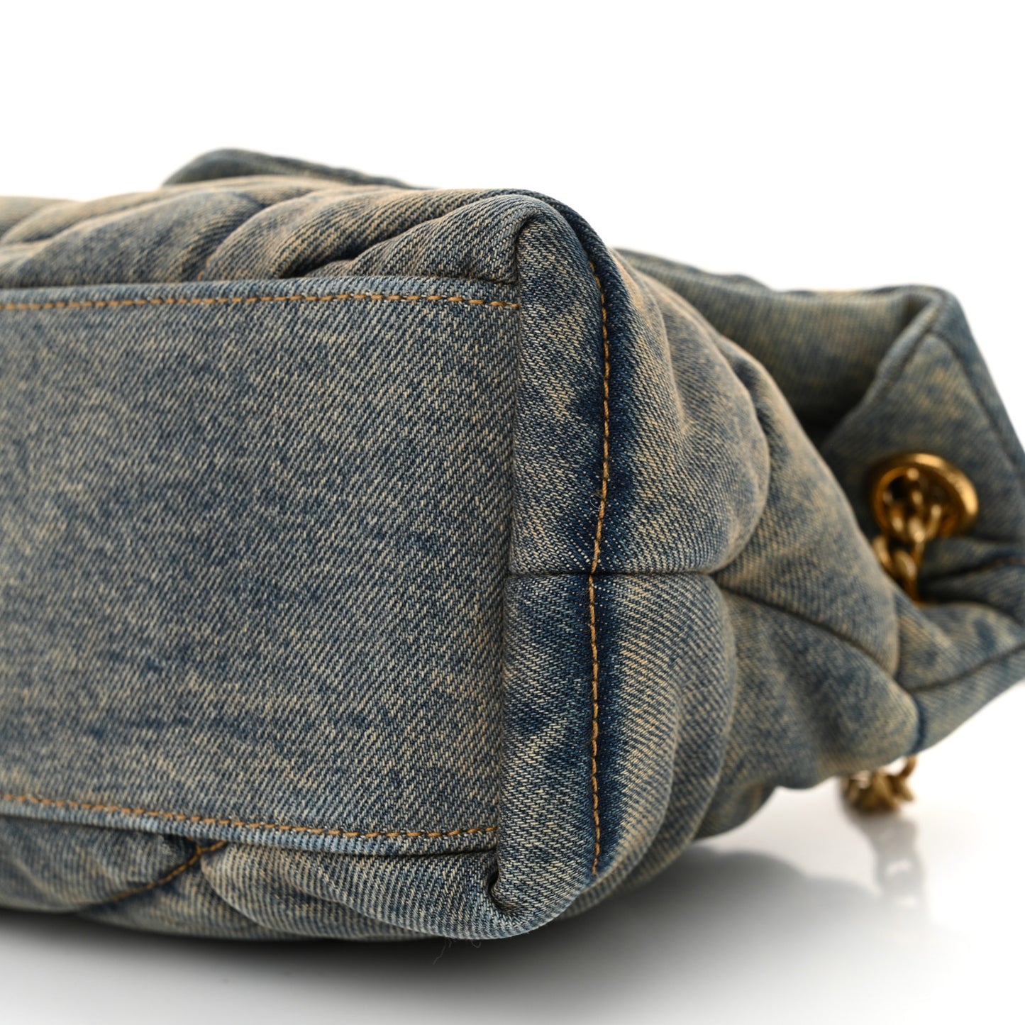 Denim Quilted Small Loulou Puffer Monogram Chain Satchel Blue Cinnamon