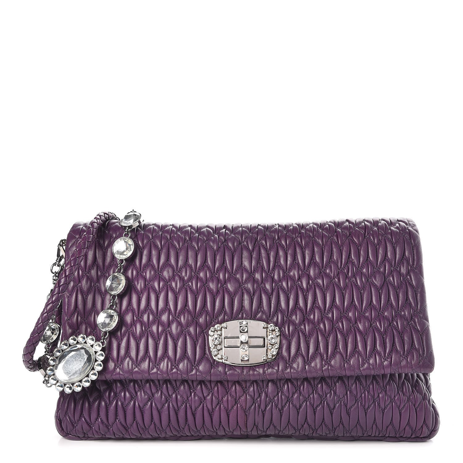 Miu Miu Nappa Matelasse Crystal Flap Clutch Viola 1 of 10